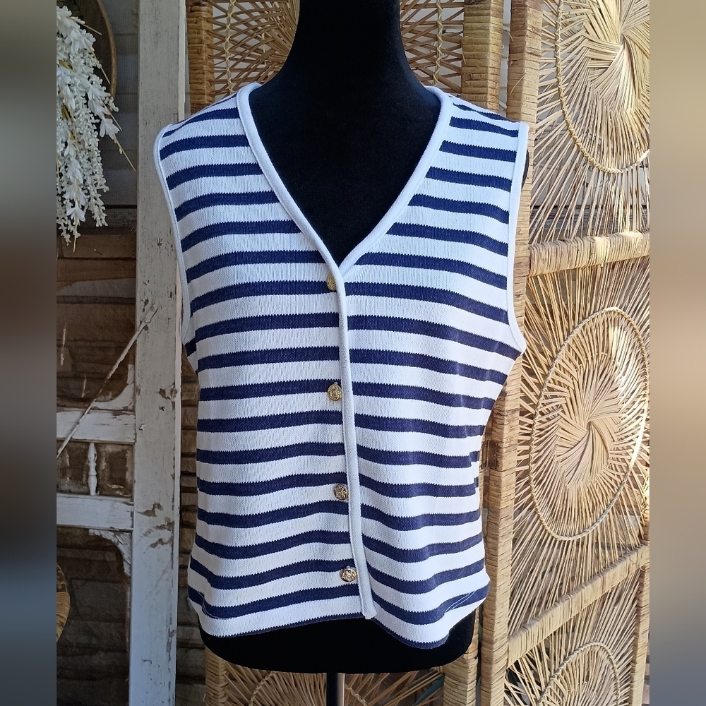 Bailey 44 Navy and White Striped Sleeveless Top_L